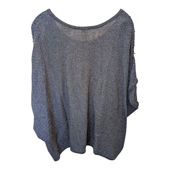 Free People Navy Sequins Boxy Batwing Sweater Poncho S Shimmer Boho Fall Winter - Picture 3 of 8